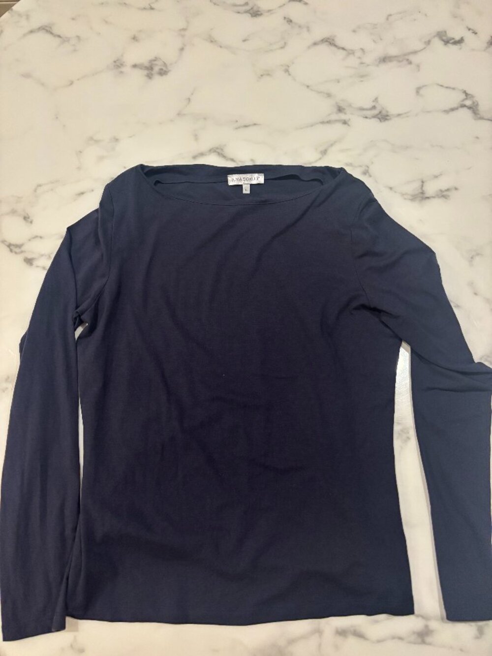 Anatomie Navy Bateau Neck Long Sleeve Top | Size L | Technical Knit | Travel